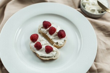 aesthetic breakfast camembert, cream cheese and raspberries