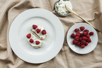 aesthetic breakfast camembert, cream cheese and raspberries