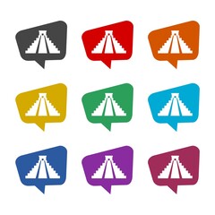 Chichen Itza in Mayan icon or logo, color set