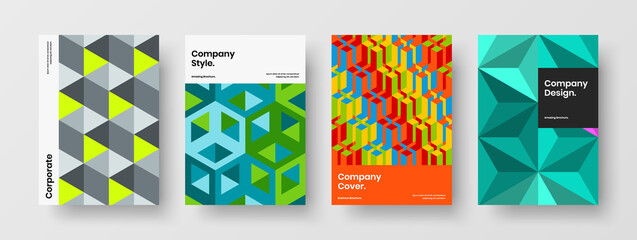 Fototapeta premium Simple leaflet A4 vector design illustration bundle. Vivid mosaic pattern magazine cover template collection.