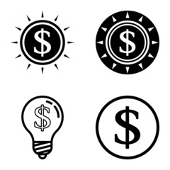 Dollar Flat Icon Set Isolated On White Background