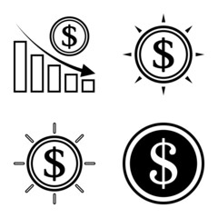 Dollar Flat Icon Set Isolated On White Background