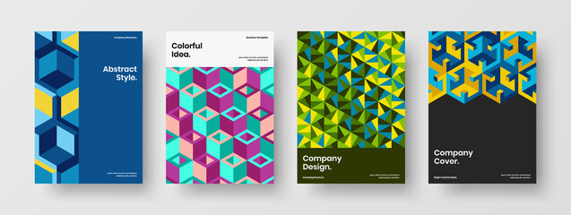 Obraz premium Trendy front page design vector illustration composition. Simple geometric tiles corporate cover layout bundle.