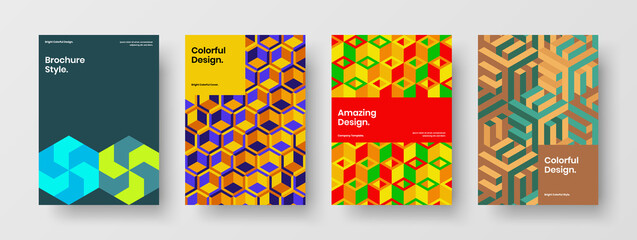 Creative book cover A4 design vector layout composition. Abstract mosaic tiles corporate brochure illustration bundle.