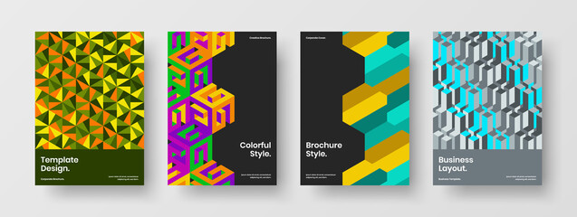 Abstract corporate brochure A4 design vector illustration bundle. Original geometric pattern banner layout composition.
