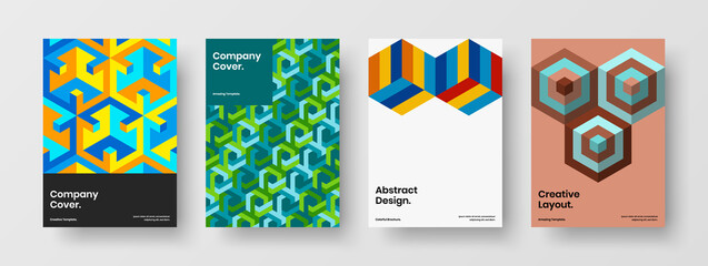 Obraz premium Minimalistic mosaic pattern flyer template collection. Unique booklet A4 design vector illustration set.