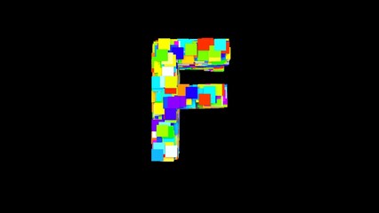 Letter F. 3D Bright colored uppercase large letter of the alphabet F on an empty black background isolate. Color font