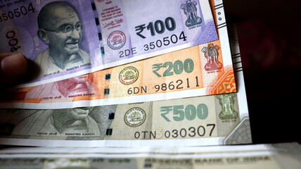 Indian economy growth,Indian Currency ,100,200 and 500 rupee note