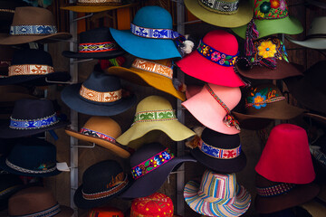 Hats in the touristic town of Cuzco in Peru - obrazy, fototapety, plakaty