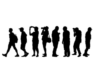 Obraz premium Big crowds people on street. Isolated silhouette on a white background