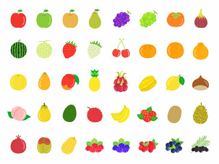 たくさんの種類の果物のイラストセット - obrazy, fototapety, plakaty