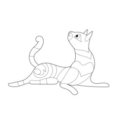 Cute funny animal cat. Cute pet kitten. Black and white.  Hand drawn illustration in zentangle style for children and adults, tattoo.