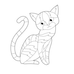 Cute funny animal cat. Cute pet kitten. Black and white.  Hand drawn illustration in zentangle style for children and adults, tattoo.