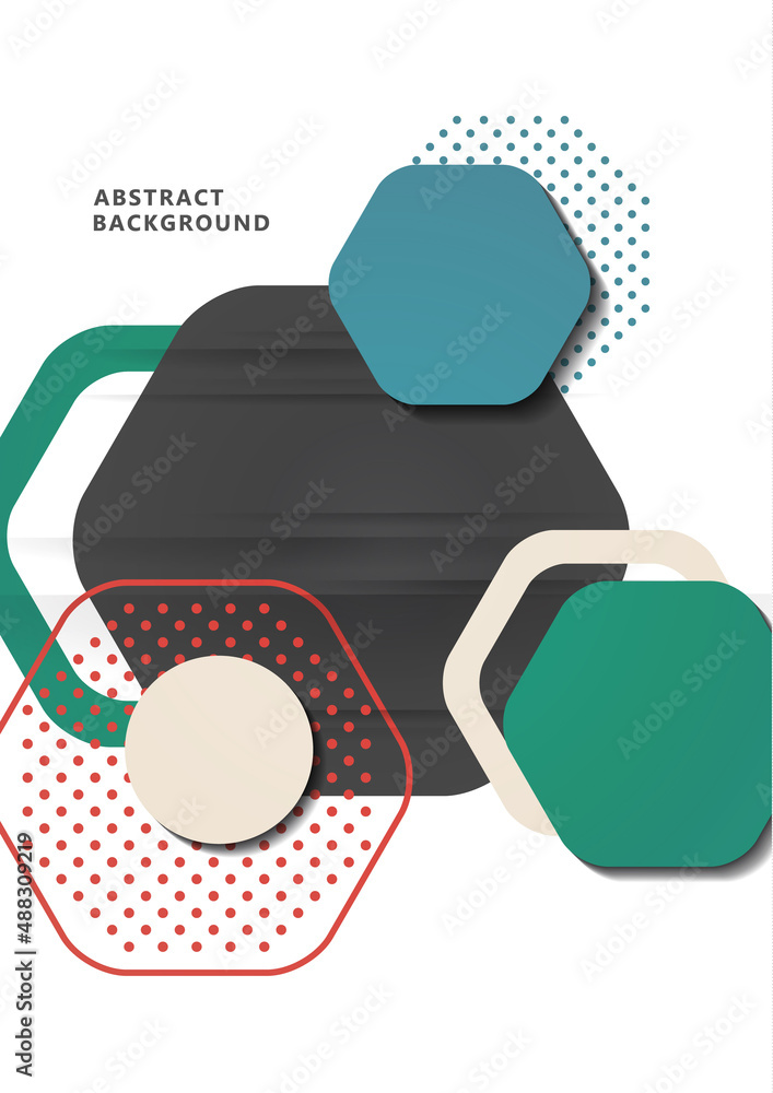 Poster bright abstract background of rounded multi-colored hexagons, dots, circles. business presentation t