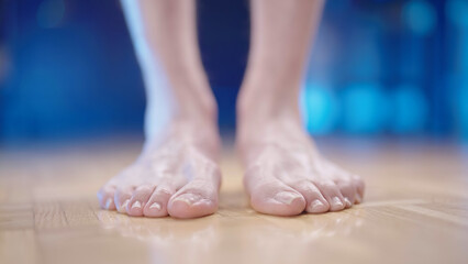 Person feet with toe deformity front view close up - obrazy, fototapety, plakaty