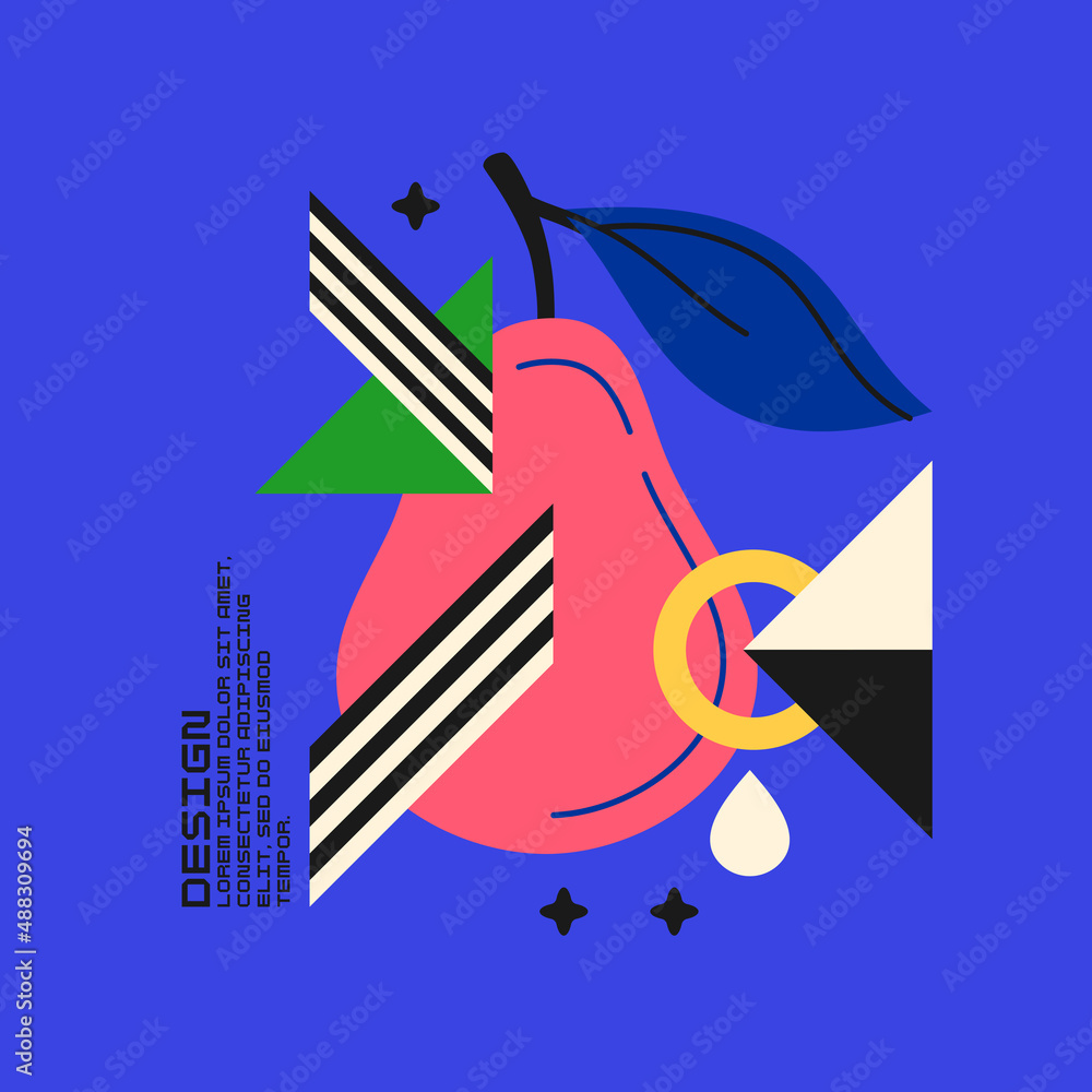 Poster vector graphics in a minimalistic style with geometric elements. illustration of a pear in a flat st