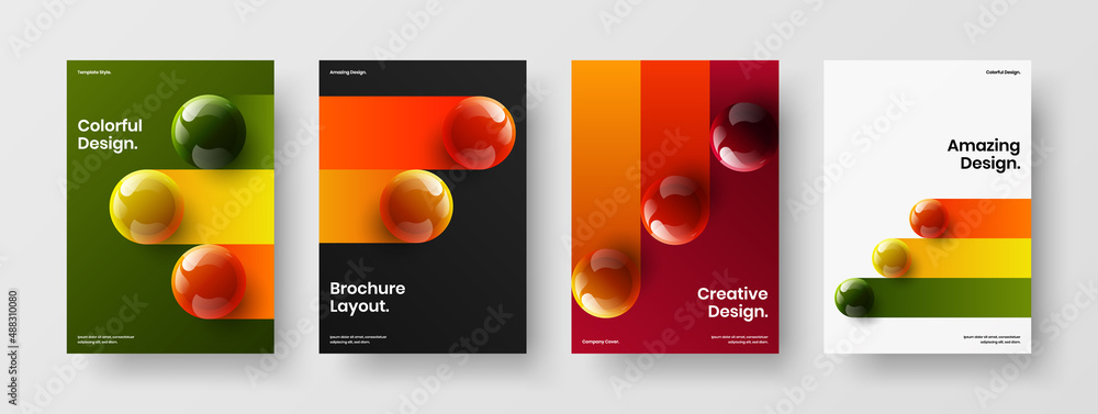 Poster unique handbill vector design layout set. creative 3d spheres corporate identity template compositio