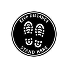 Footprint floor sticker, social distance during covid. Black icon on white background