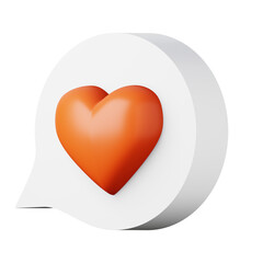 Speech bubble with red heart high quality 3D render illustration icon for social media app or Valentine's Day gift concept.