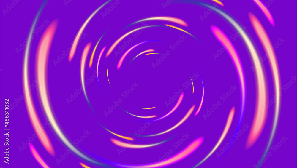 Poster abstract background with neon lights going in circles and creating tunnel to the center, futuristic 