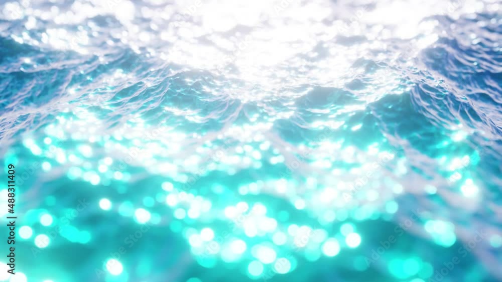 Poster realistic looping very shallow depth of field camera 60 fps 3d animation of the waving ocean waters 