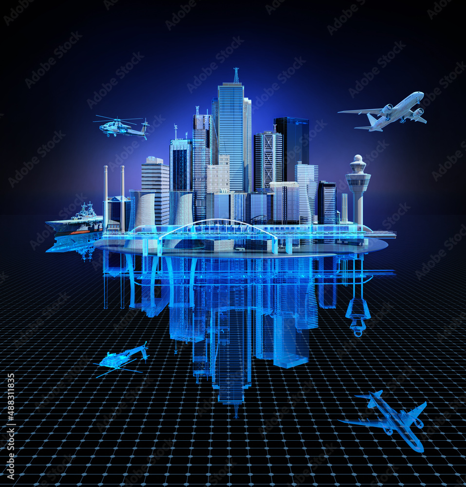 Poster futuristic digital data network connected. smart city with technology 5g communication. internet of 