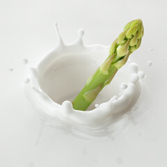 Asparagus falls into milk, yoghurt, sour cream, Splash