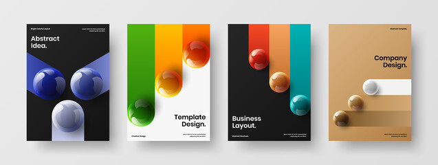 Unique realistic balls pamphlet layout bundle. Colorful annual report A4 design vector illustration collection.