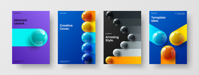 Colorful realistic spheres booklet layout bundle. Abstract poster A4 design vector template set.