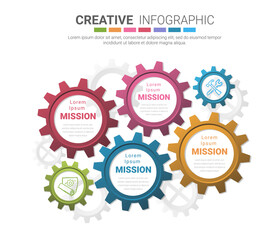 Abstract infographics, Gears cogwheels 4 steps, Engineering tech progress business presentation.