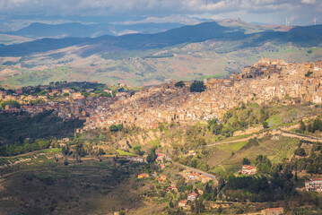 View of Calascibetta from Enna, Sicily, Italy, Europe