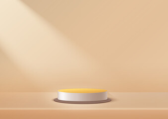 Luxury display product podium scene. Abstract 3D product background light soft brown rendering with shape wall scene.