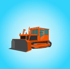 3D vector image of bulldozer, yellow colored isolated on blue background vector