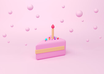 Birthday cake with candle, bright background