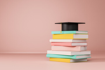 Pile of books and graduation cap, education and degree