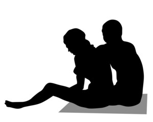 Young man and woman are standing next to each other. Isolated silhouette on a white background