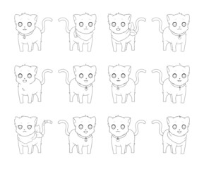 Cute Anime Cats Line Art Set for Coloring