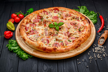 Delicious and fresh pepperoni pizza with vegetables