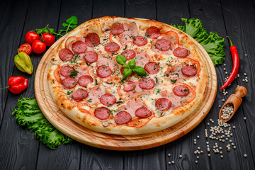 Delicious and fresh pepperoni pizza with vegetables