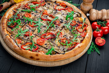 Vegetarian meatless pizza with eggplant and zucchini