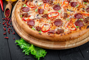Delicious and fresh pepperoni pizza with vegetables