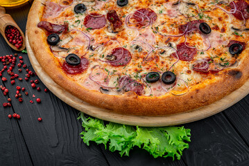 Delicious and fresh pepperoni pizza with vegetables