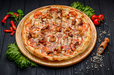 Fresh and tasty pizza with seafood