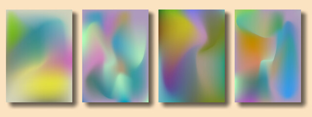 Obraz premium Abstract 4 shapes fluid mesh gradient color background set. Modern vector template for brochures, pamphlets, covers, catalogs, posters, Colored fluid graphic compositions.