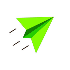 origami plane, flying paper vector illustration. Green paper airplane toy icon.