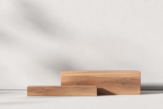 Wood brick pedestal for product display. Mockup