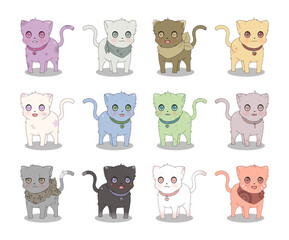 Kawaii Anime Kitten Characters Collection Cute Cats Set