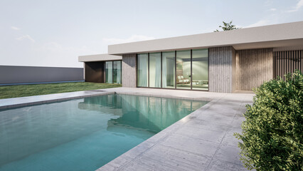 3D rendering illustration of modern house
