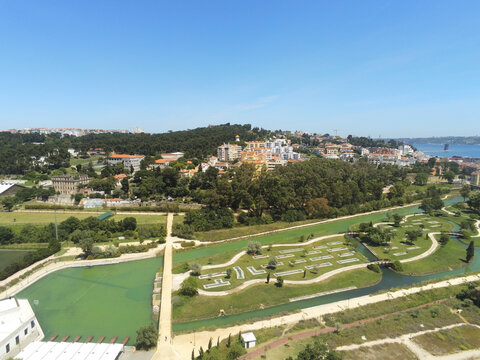 Aerial shot of Jamor Sports Complex in Alges, Portugal