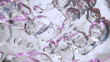 Moving Bubbles on Light Background, macro shot.